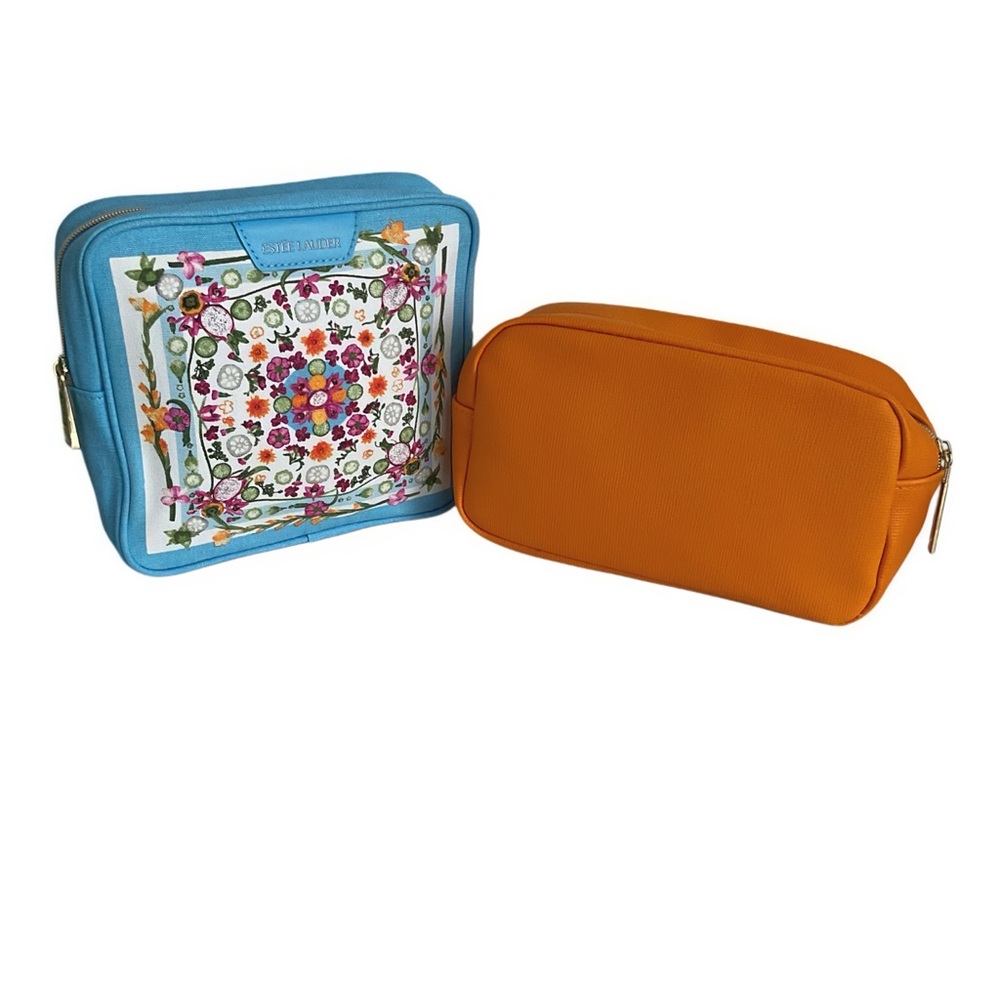 Estee Lauder Blue and Lancome Orange Cosmetic Bags Set